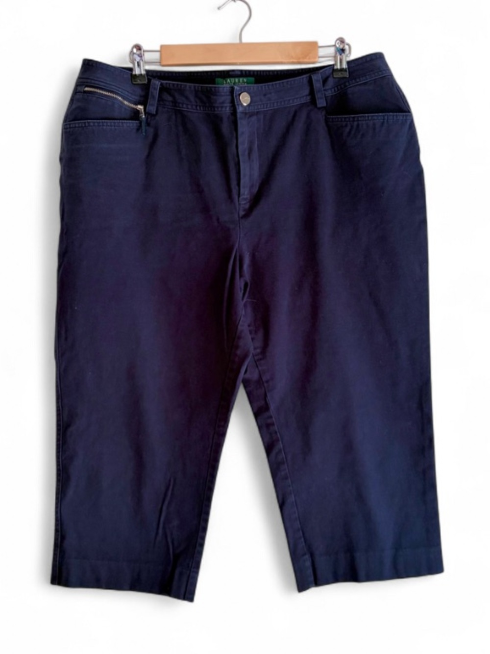 Ralph Lauren Navy Blue Cotton Blend Capri Cropped Pants Size 14W
